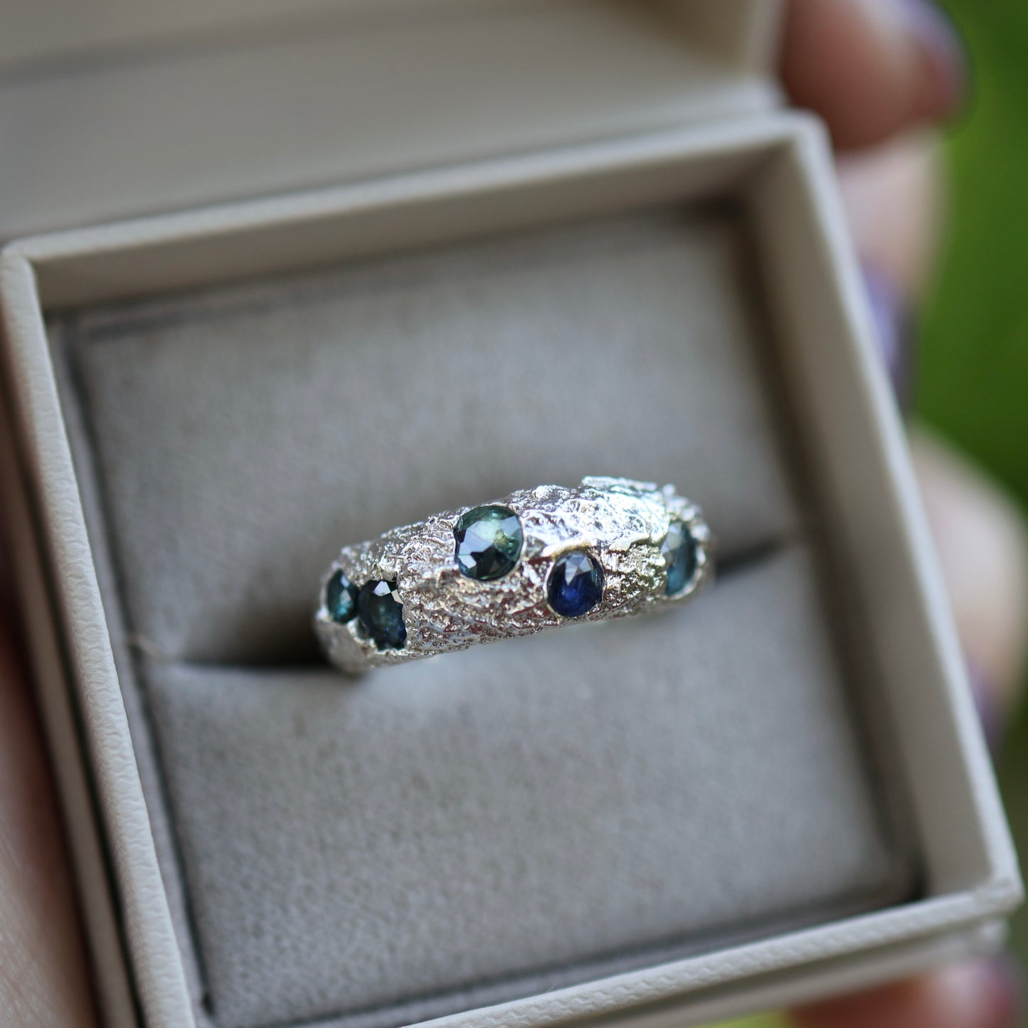 Dune Ring with Sapphires Cast in Place - 6.5