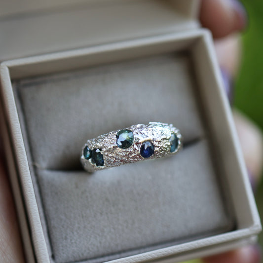 Dune Ring with Sapphires Cast in Place - 6.5