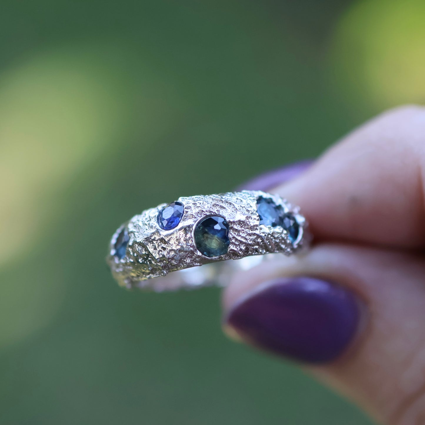 Dune Ring with Sapphires Cast in Place - 6.5