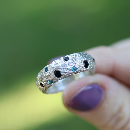 Sand Cast Ring with Stones Cast in Place - 9