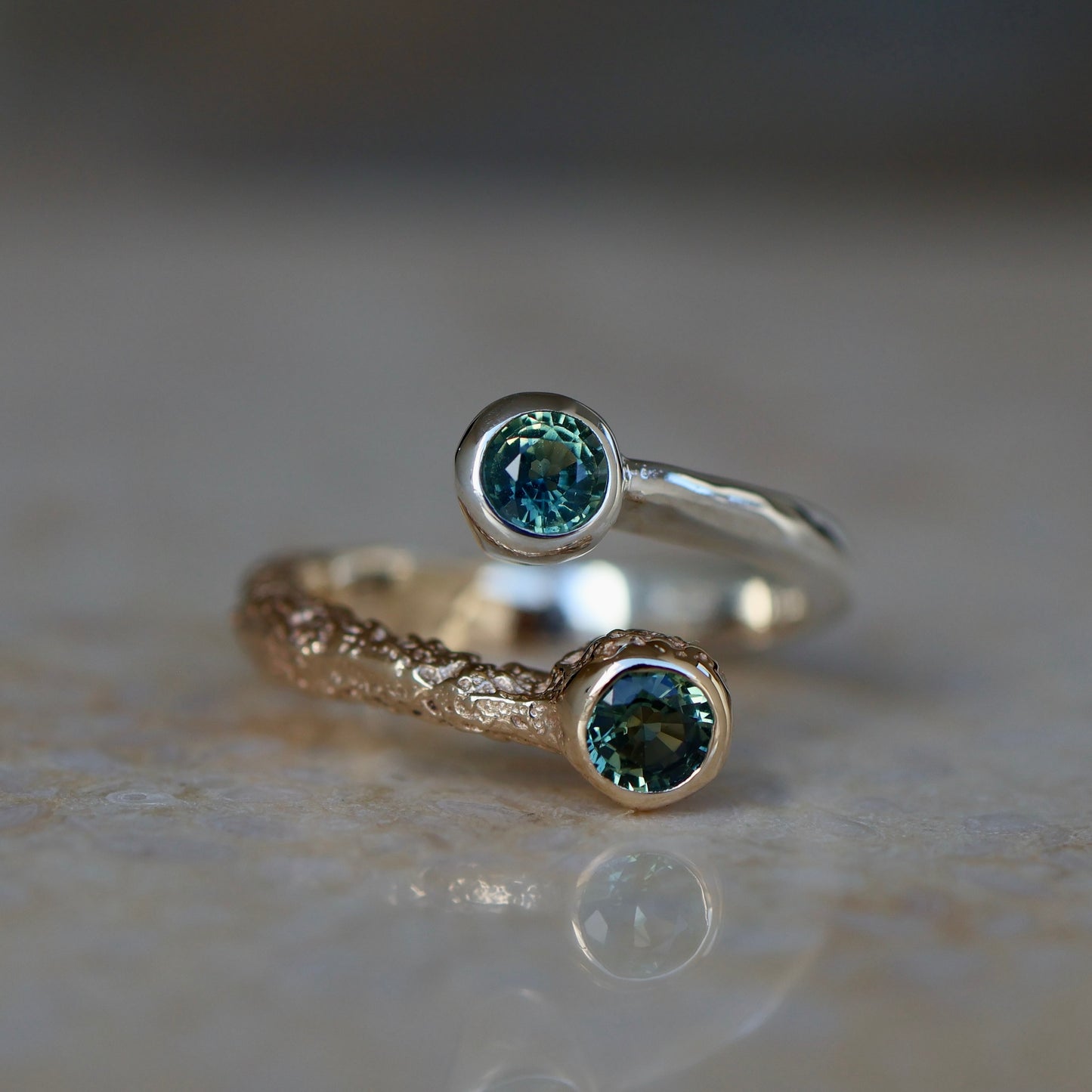 Rocky Shoreline Ring (9ct Gold/Sterling silver with Parti Sapphires) - REAY TO SHIP