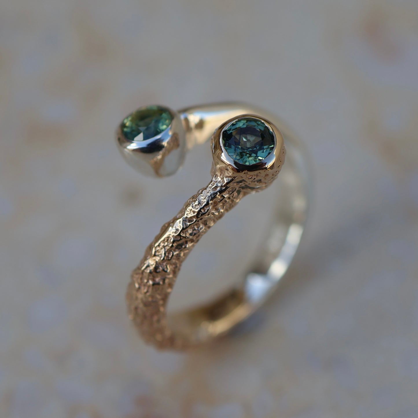 Rocky Shoreline Ring (9ct Gold/Sterling silver with Parti Sapphires) - REAY TO SHIP