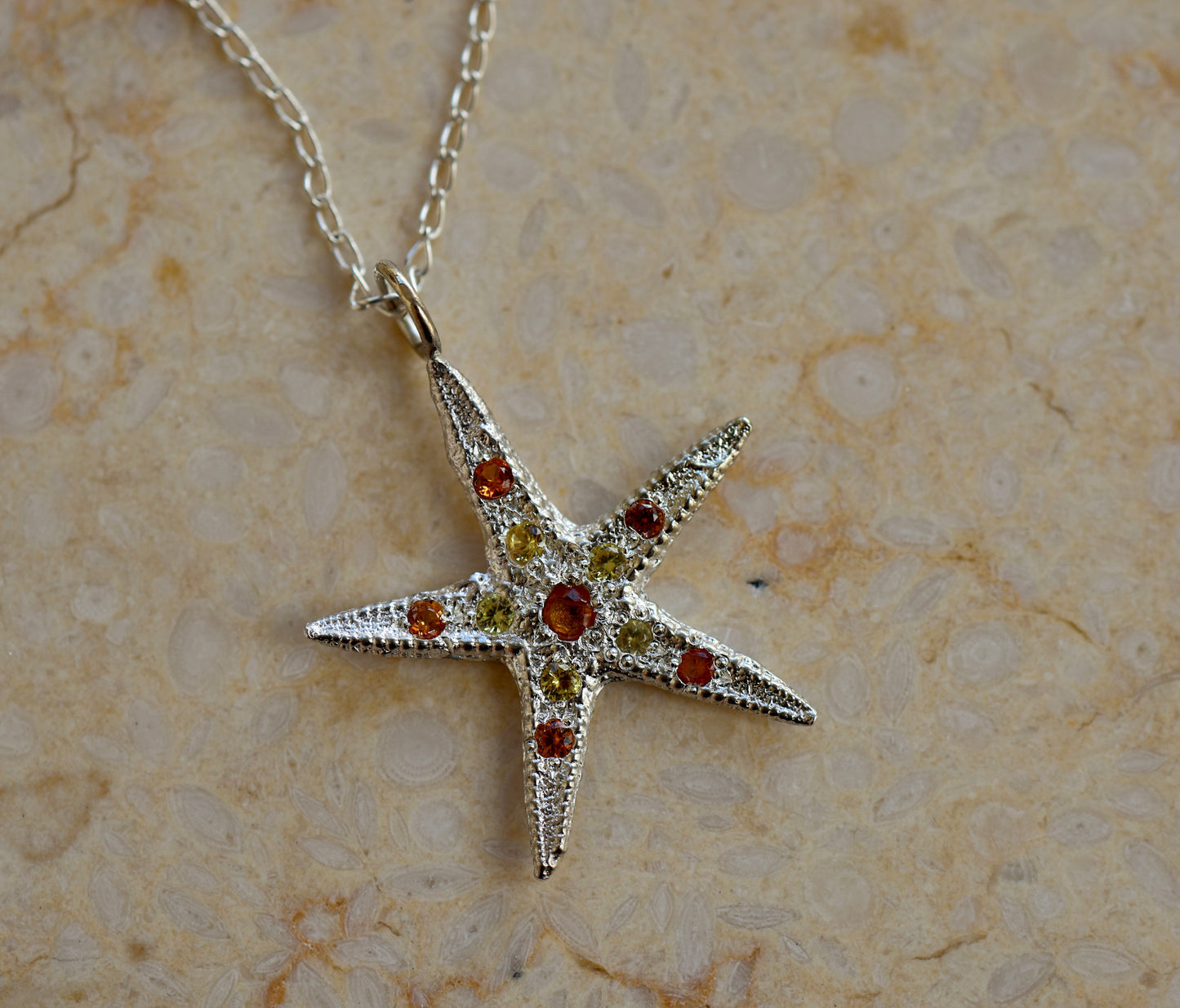 Sterling Silver Star Fish Pendant with Sapphires - READY TO SHIP