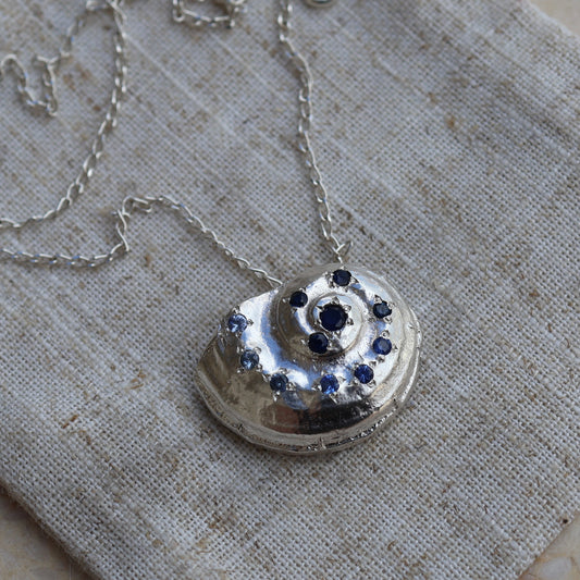 Sterling Silver Spiral Shell with Sapphires - READY TO SHIP