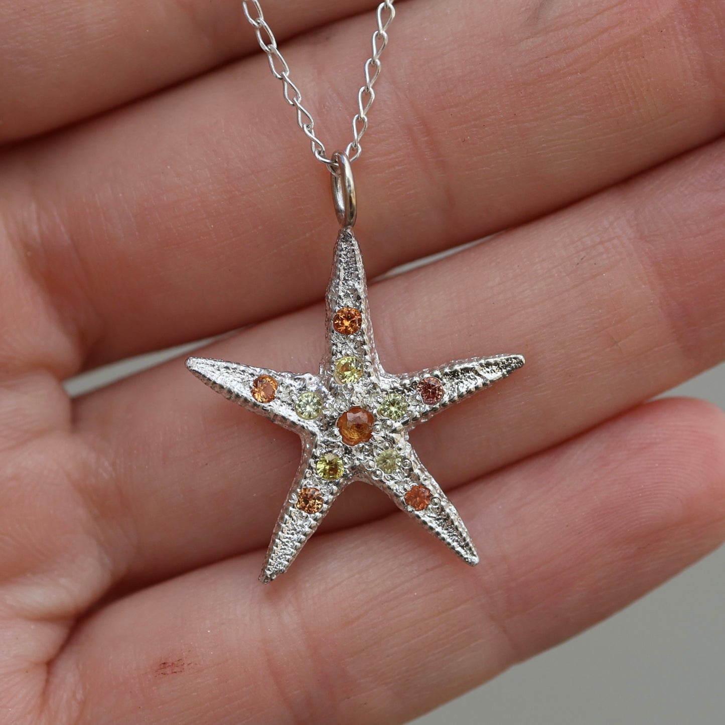 Sterling Silver Star Fish Pendant with Sapphires - READY TO SHIP