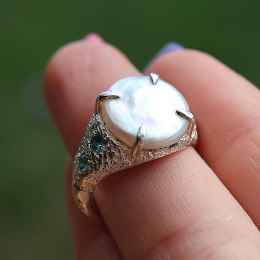 Pearl Signet with Tourmalines - READY TO SHIP