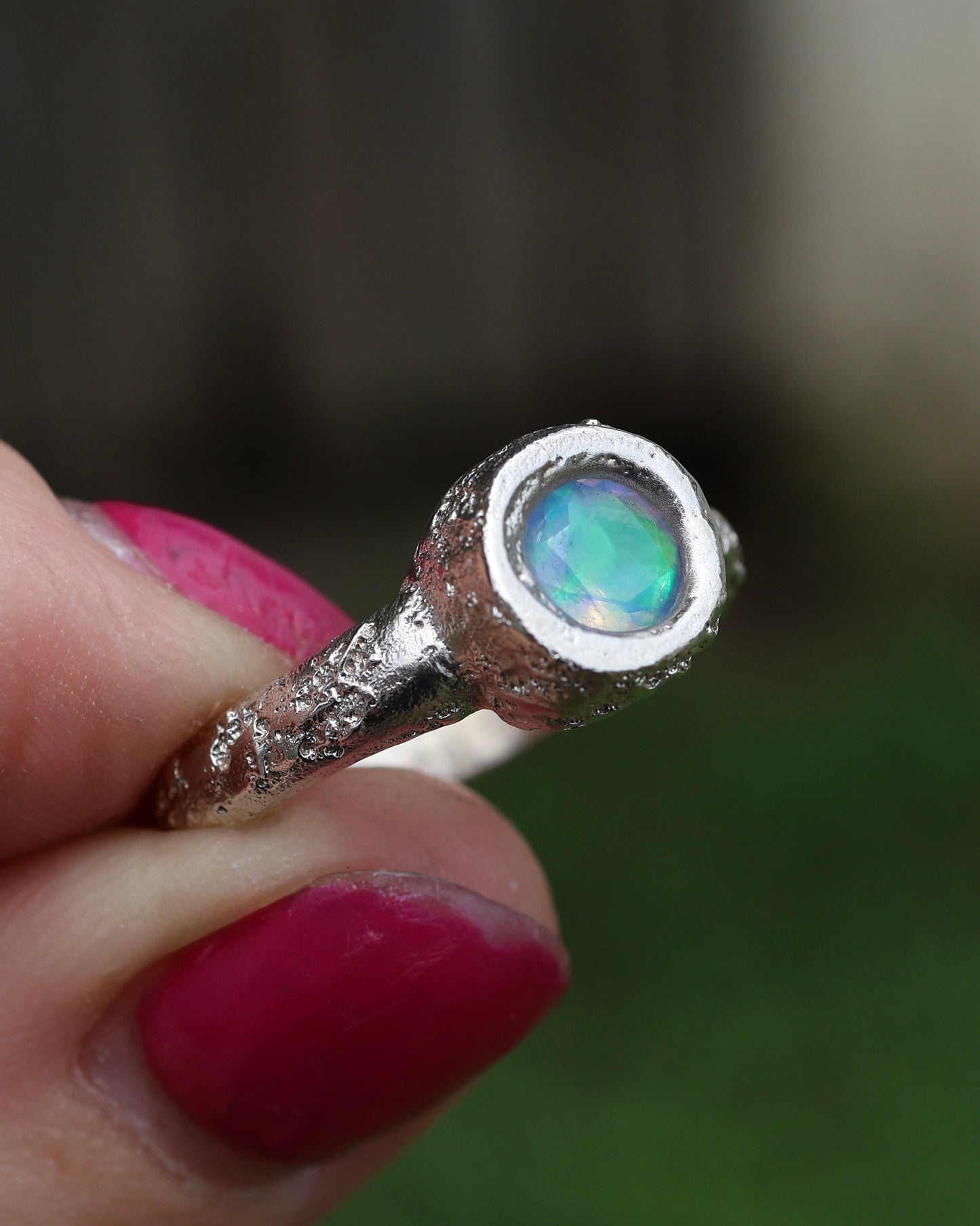 Sand Cast ring with Cultured Opal -  8