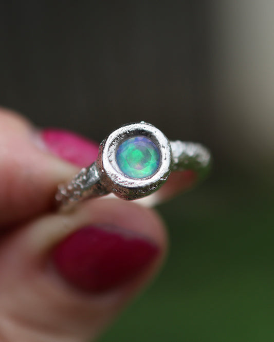 Sand Cast ring with Cultured Opal -  8