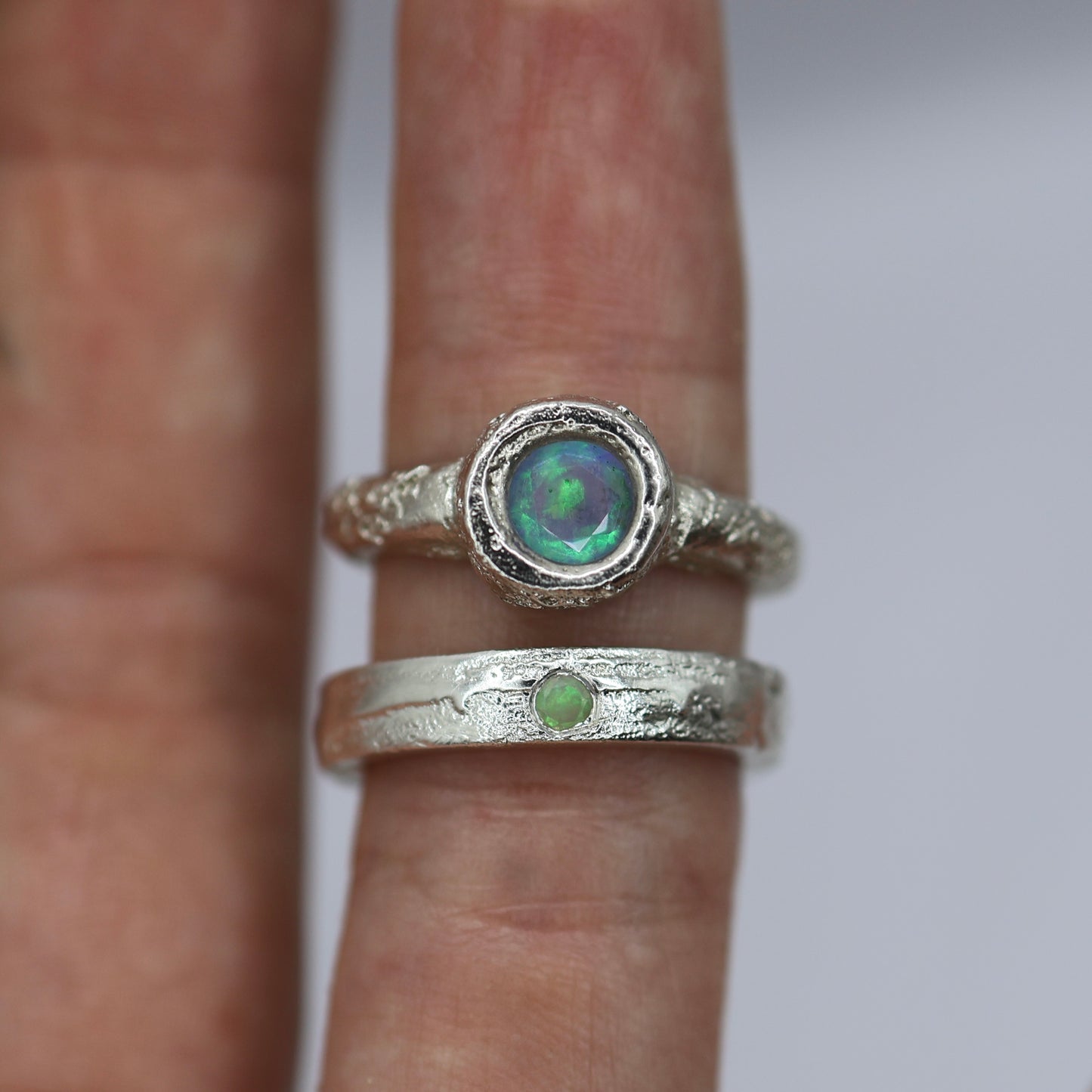 Sand Cast ring with Cultured Opal -  8