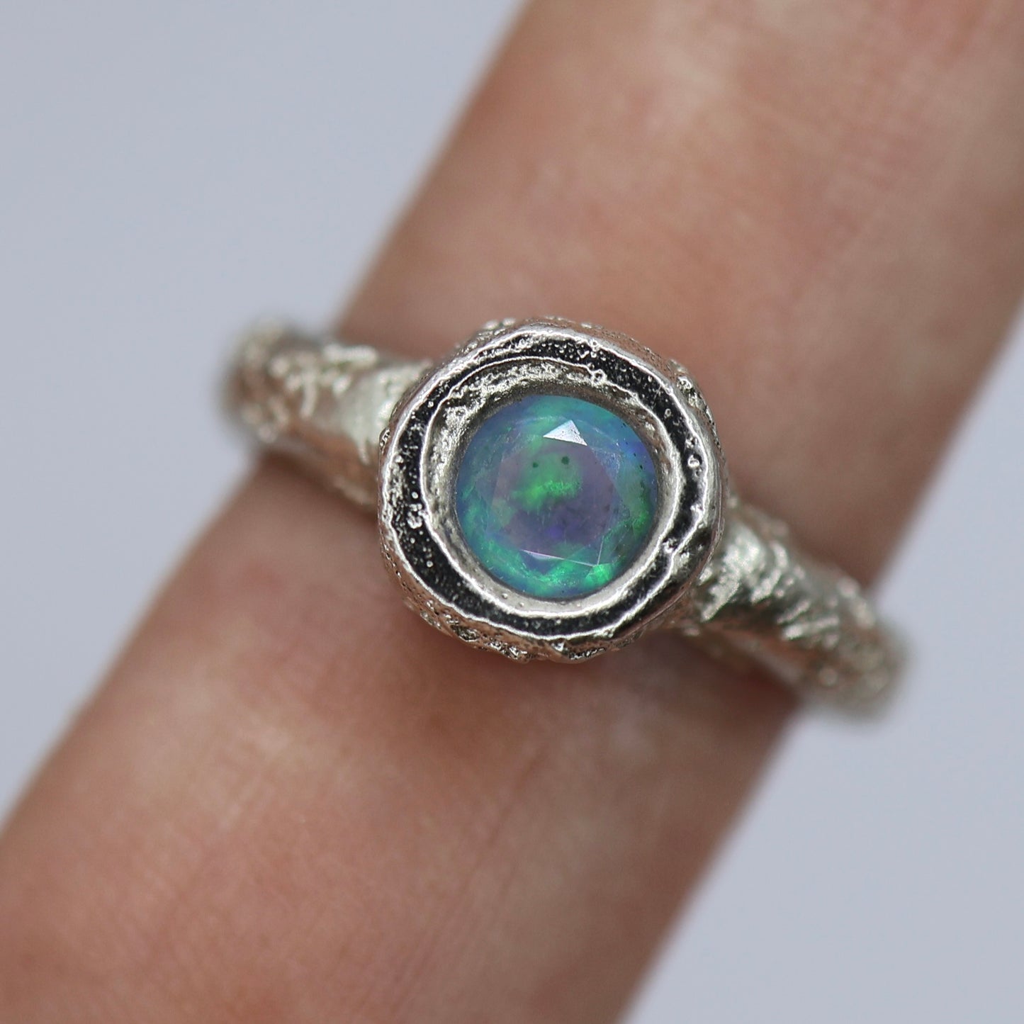 Sand Cast ring with Cultured Opal -  8
