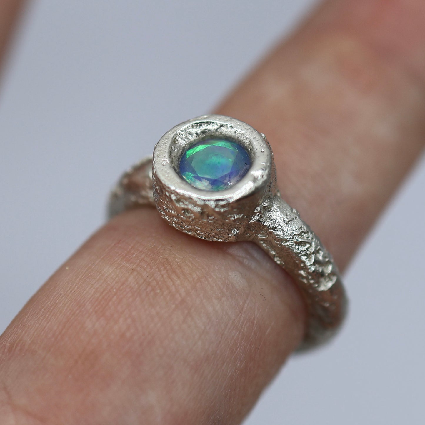 Sand Cast ring with Cultured Opal -  8