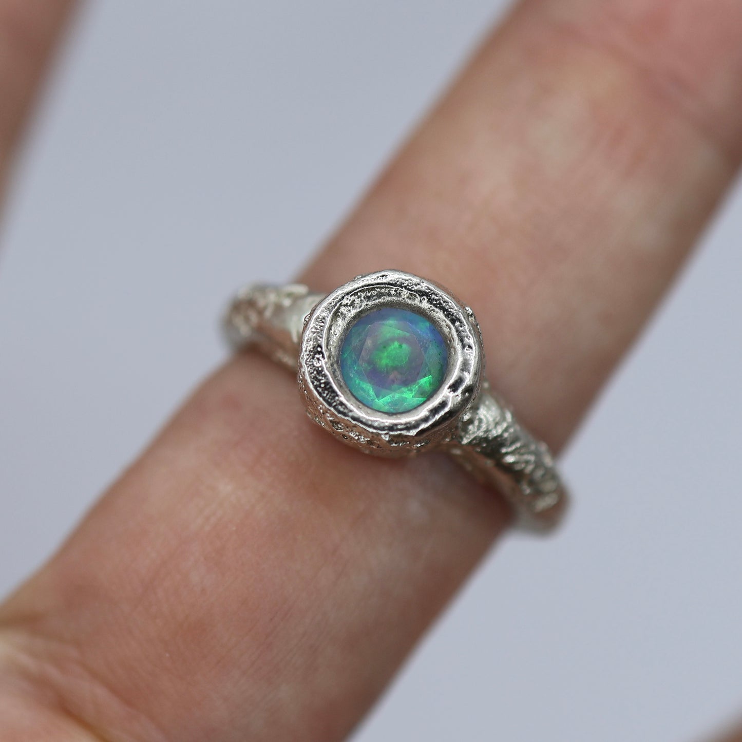 Sand Cast ring with Cultured Opal -  8