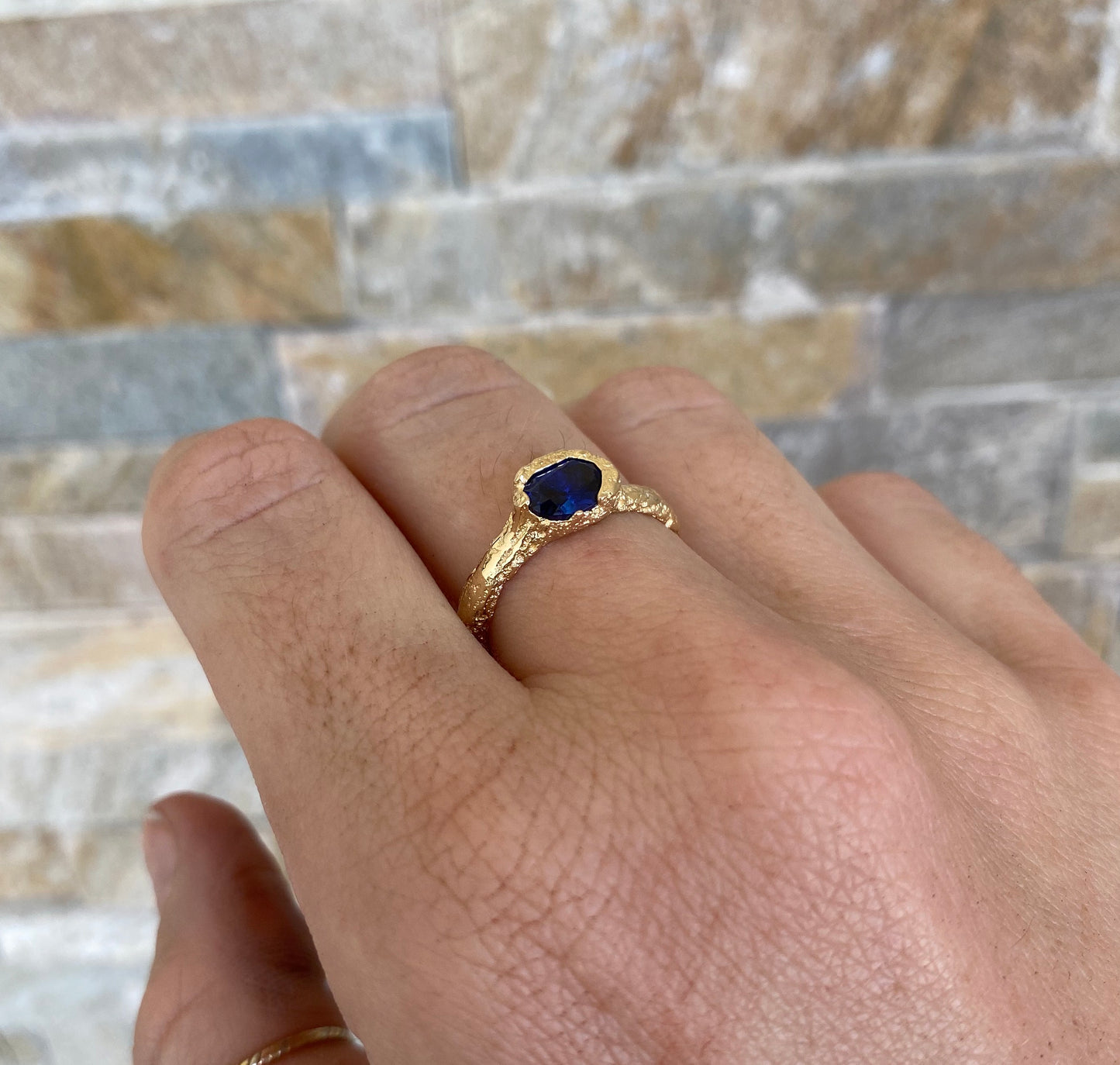 Sand Cast Royal Blue Ring 18ct Yellow Gold - READY TO SHIP