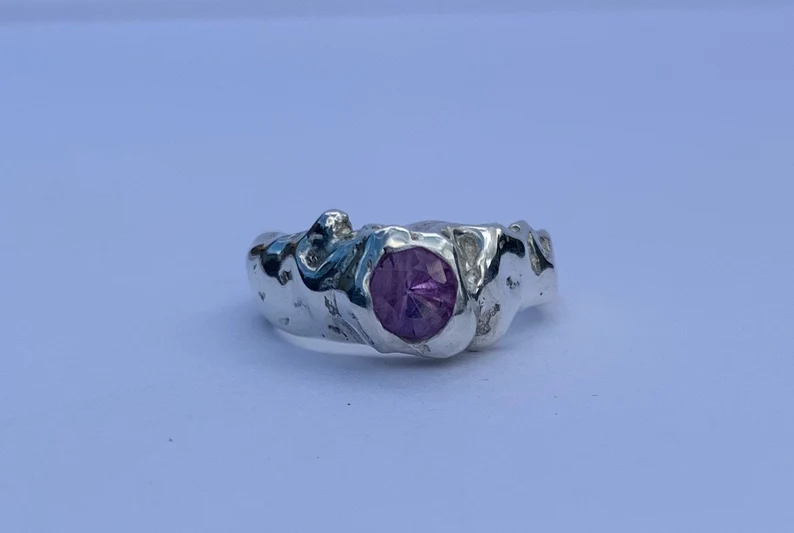 Large MOLTEN Ring with Amethyst - READY TO SHIP